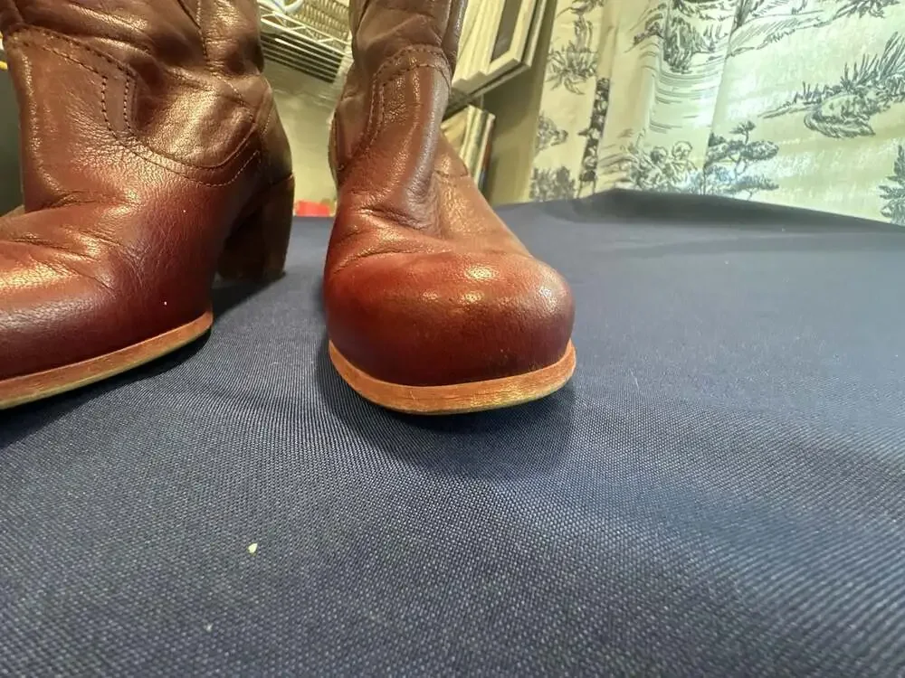 Felmini Deep Cognac  Leather Western Ankle Boots with Striped Lining